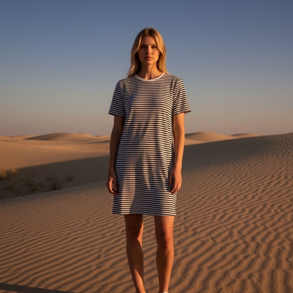 ORGANIC JOHN PATRICK Black White Stripe Striped Mini T-Shirt Dress Small